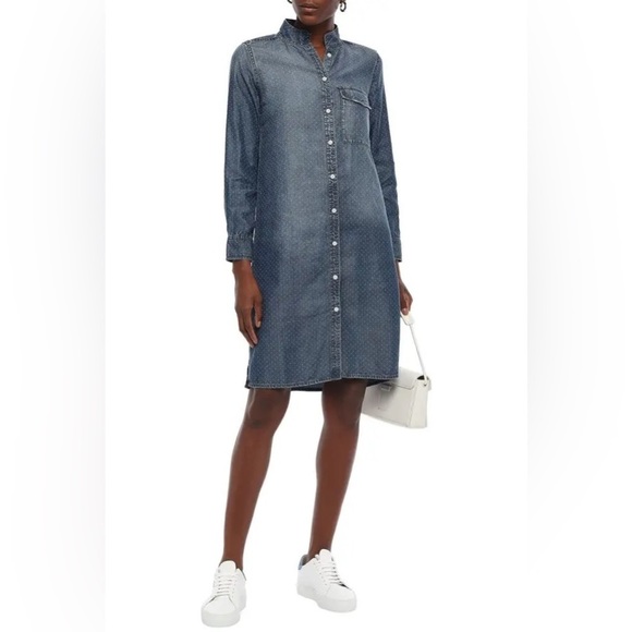 Current/Elliott Cardinal Polka Dot Denim Chambray Long Sleeve Shirt Dress Size 1 - Picture 1 of 12